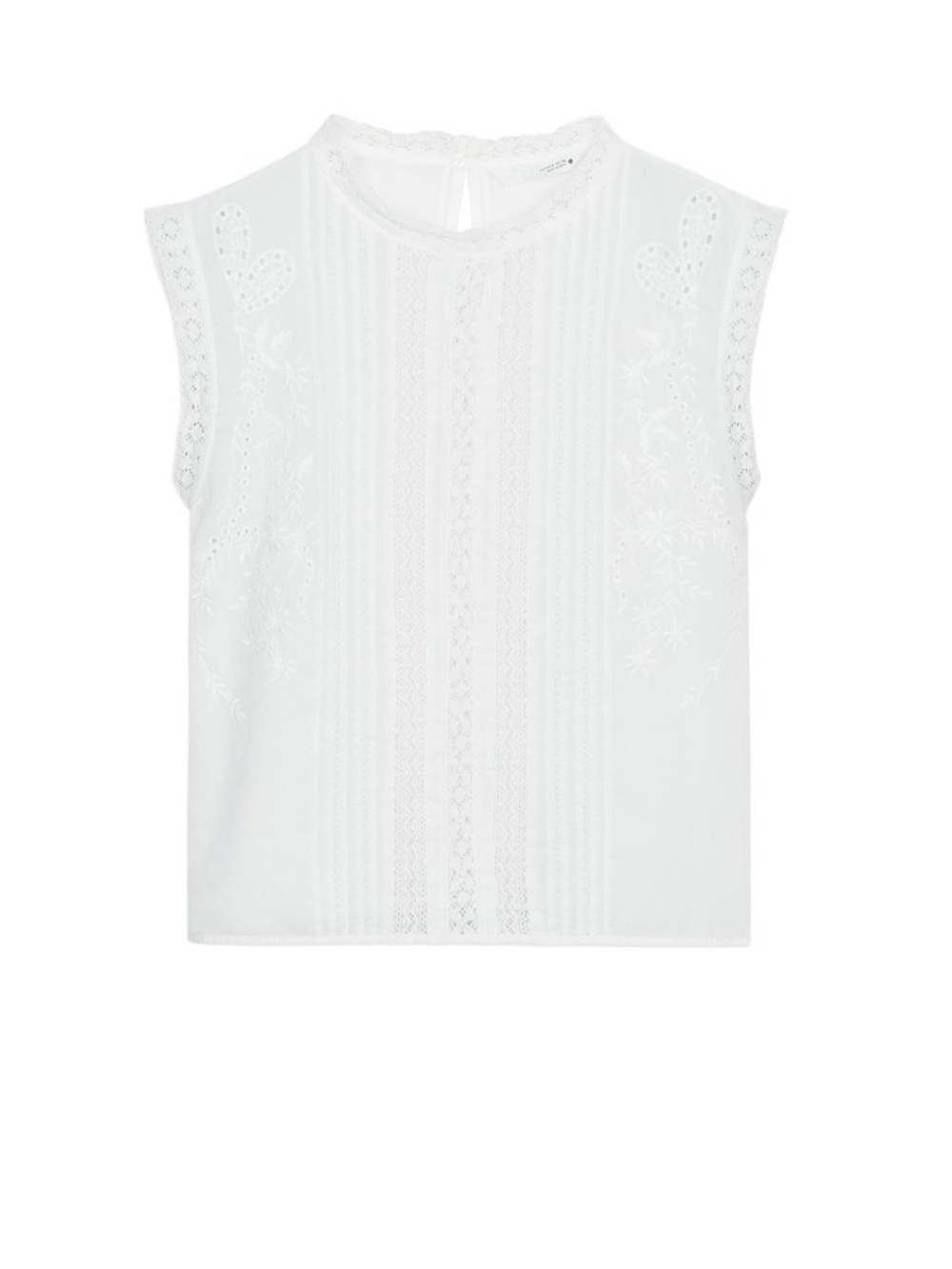 Zara White Lace-Trim Cap Sleeve Top